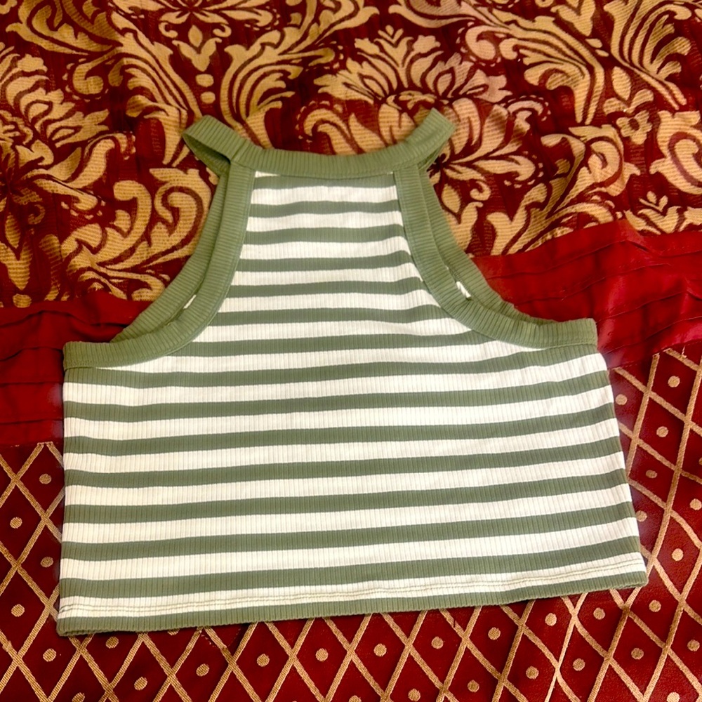 Green and White Striped Women's Top